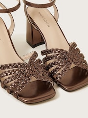 Monsoon Silver/Brown Plaited Block Heel Sandals - Image 3 of 3