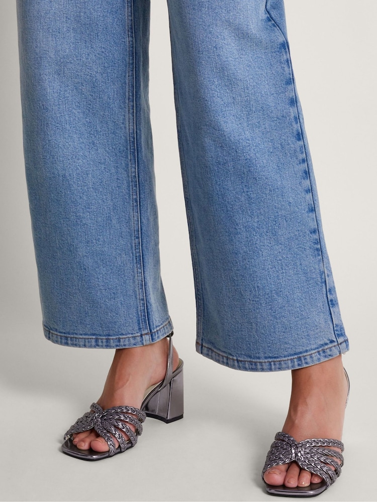 Monsoon Pink Plaited Block Heel Sandals - Image 1 of 4