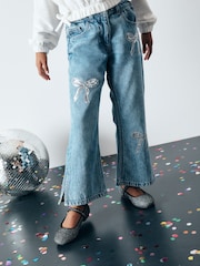 Blau Denim - Ausgestellte Jeans mit Verzierung aus 100 % Baumwolle (3–16 J.) - Bild 1 von 9