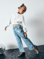 Blau Denim - Ausgestellte Jeans mit Verzierung aus 100 % Baumwolle (3–16 J.) - Bild 2 von 9
