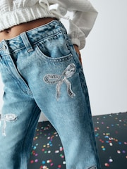 Blau Denim - Ausgestellte Jeans mit Verzierung aus 100 % Baumwolle (3–16 J.) - Bild 4 von 9