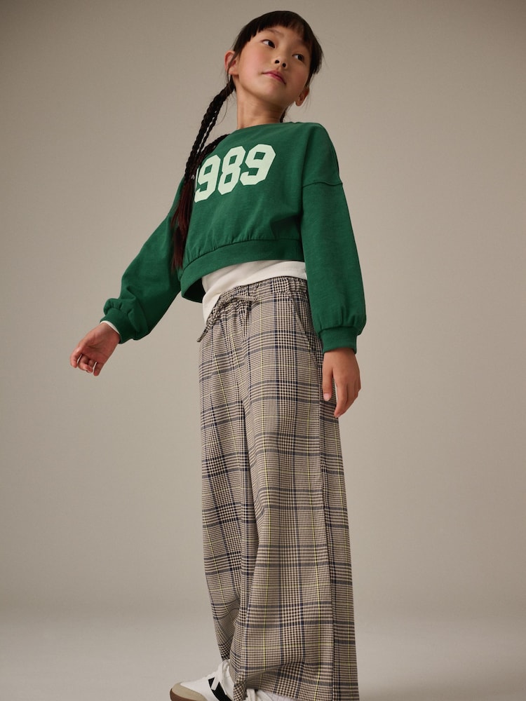 Neutral Check Wide Leg Trousers (3-16yrs) - Image 1 of 8