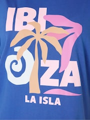 Yours Curve Blue Ibiza Print Sleep T-Shirt & Wide Leg Bottoms Pyjamas Set - Image 5 of 5