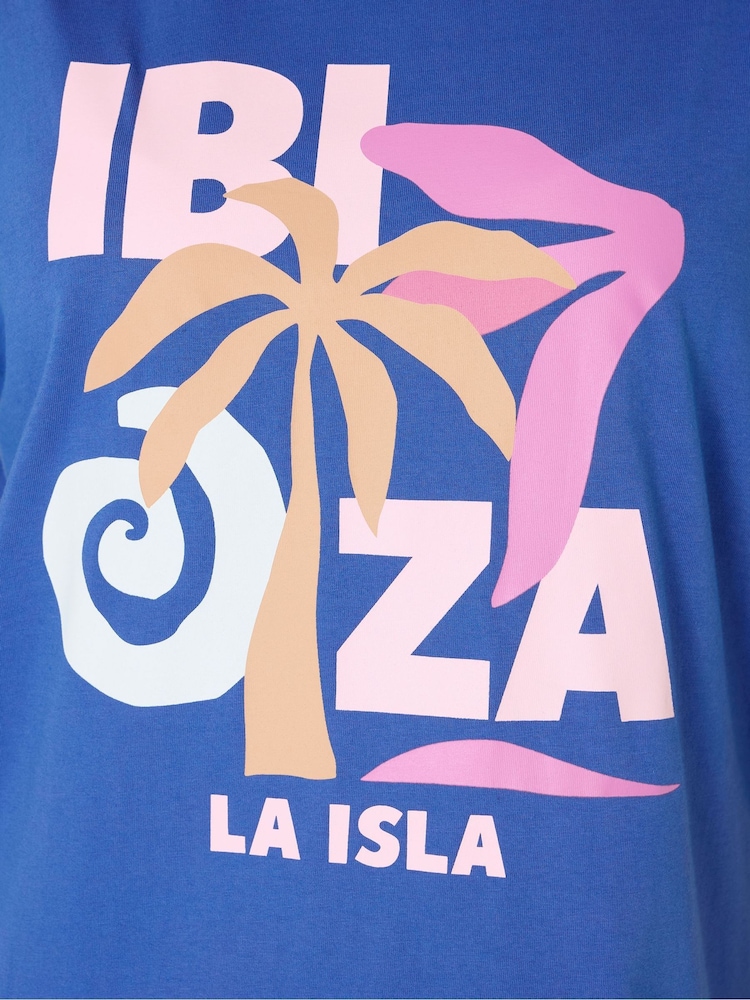 Yours Curve Blue Ibiza Print Sleep T-Shirt & Wide Leg Bottoms Pyjamas Set - Image 5 of 5 Yours Curve Blue Ibiza Print Sleep T-Shirt & Wide Leg Bottoms Pyjamas Set - Image 5 of 5