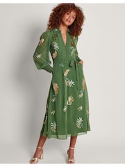 Monsoon Green Erin Embroidered Shirt Dress - Image 1 of 5