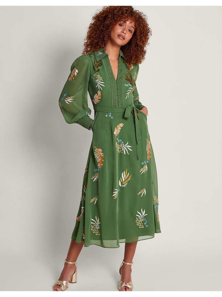 Monsoon Green Erin Embroidered Shirt Dress - Image 1 of 5