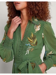 Monsoon Green Erin Embroidered Shirt Dress - Image 3 of 5