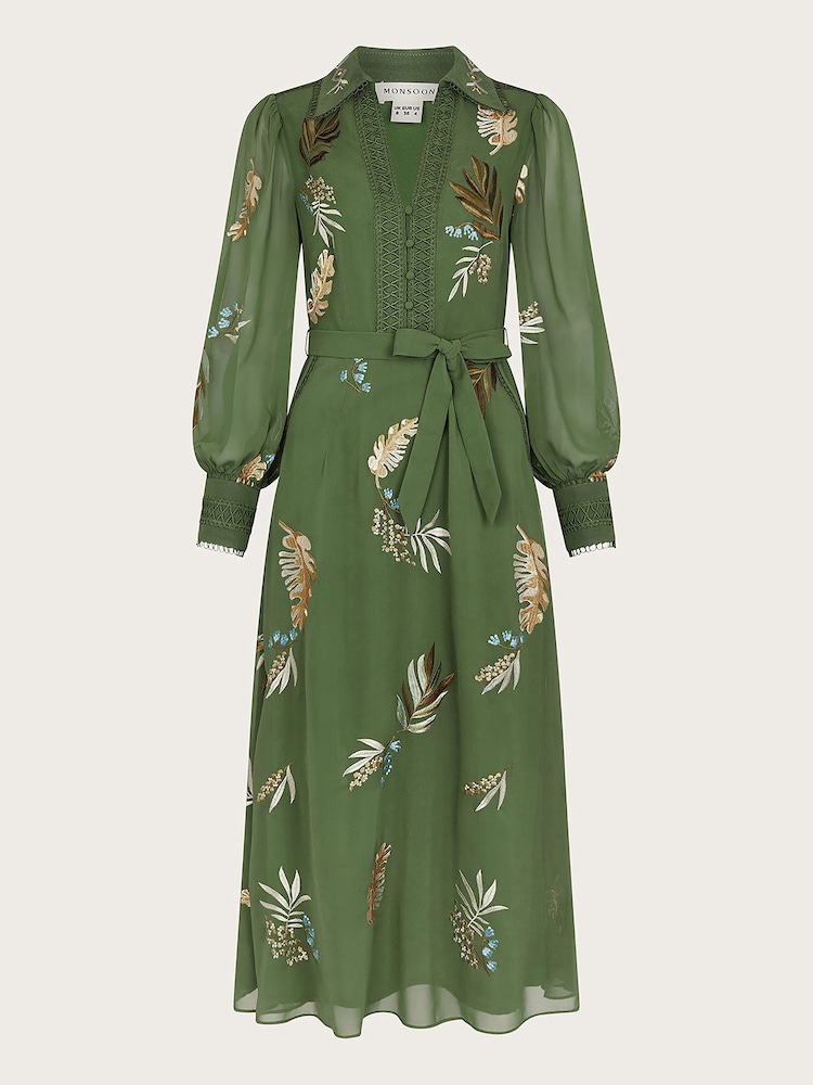Monsoon Green Erin Embroidered Shirt Dress - Image 5 of 5