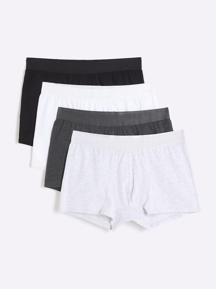 River Island Grey Blue 100% Cotton Boxers 4 Pack - Image 1 of 4