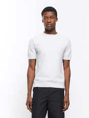 River Island Grey Textured Knitted T-Shirt - Image 1 of 4