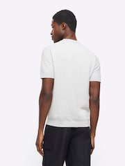 River Island Grey Textured Knitted T-Shirt - Image 2 of 4