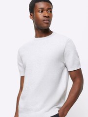 River Island Grey Textured Knitted T-Shirt - Image 3 of 4
