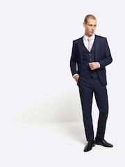 River Island Blue Plain Slim Fit Suit Waistcoat - Image 1 of 3