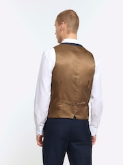 River Island Blue Plain Slim Fit Suit Waistcoat - Image 2 of 3