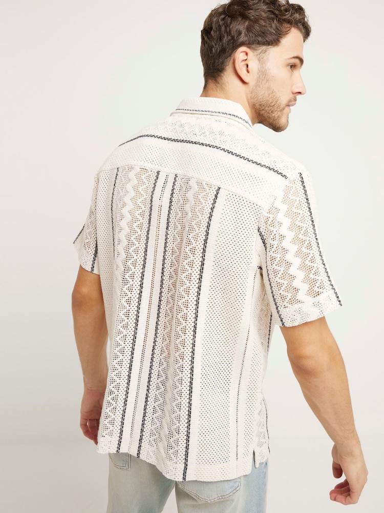 River Island Regular Fit Stripe Crochet Revere 100% Cotton Shirt - Изображение 1 из 1