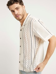 River Island White Regular Fit Stripe Crochet Revere 100% Cotton Shirt - Image 2 of 4