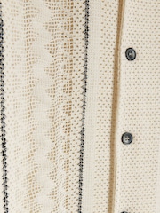 River Island White Regular Fit Stripe Crochet Revere 100% Cotton Shirt - Image 3 of 4
