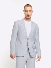 River Island Blue Slim Single Breasted Linen Suit - Image 1 of 4