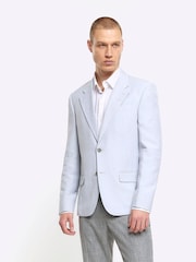 River Island Blue Slim Single Breasted Linen Suit - Image 3 of 4