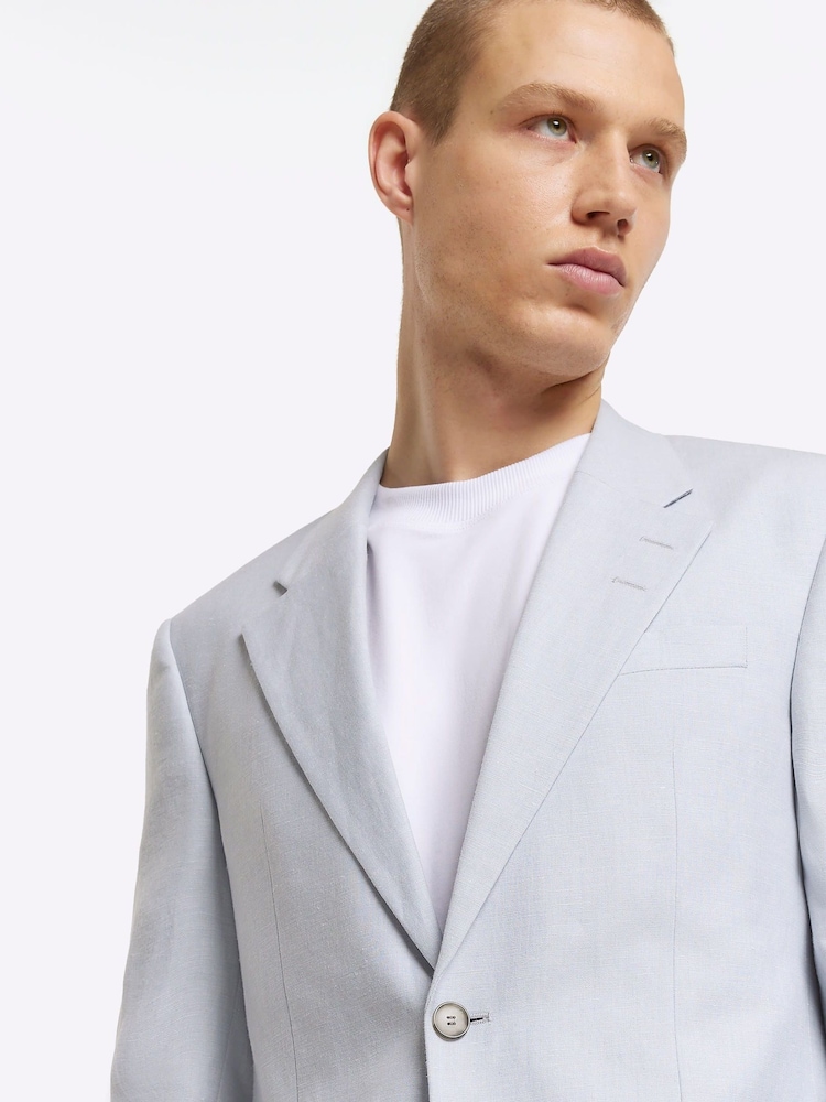 River Island Blue Slim Single Breasted Linen Suit - Image 4 of 4