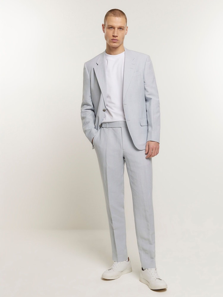 River Island Blue Slim Linen Suit: Trousers - Image 1 of 3