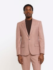 River Island Pink Single Breasted Texture Slim Fit Suit Jacket - Image 1 of 4