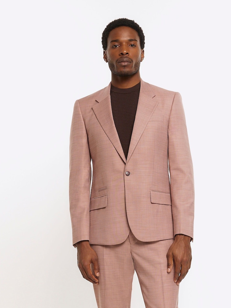 River Island Pink Single Breasted Texture Slim Fit Suit Jacket - Image 1 of 4