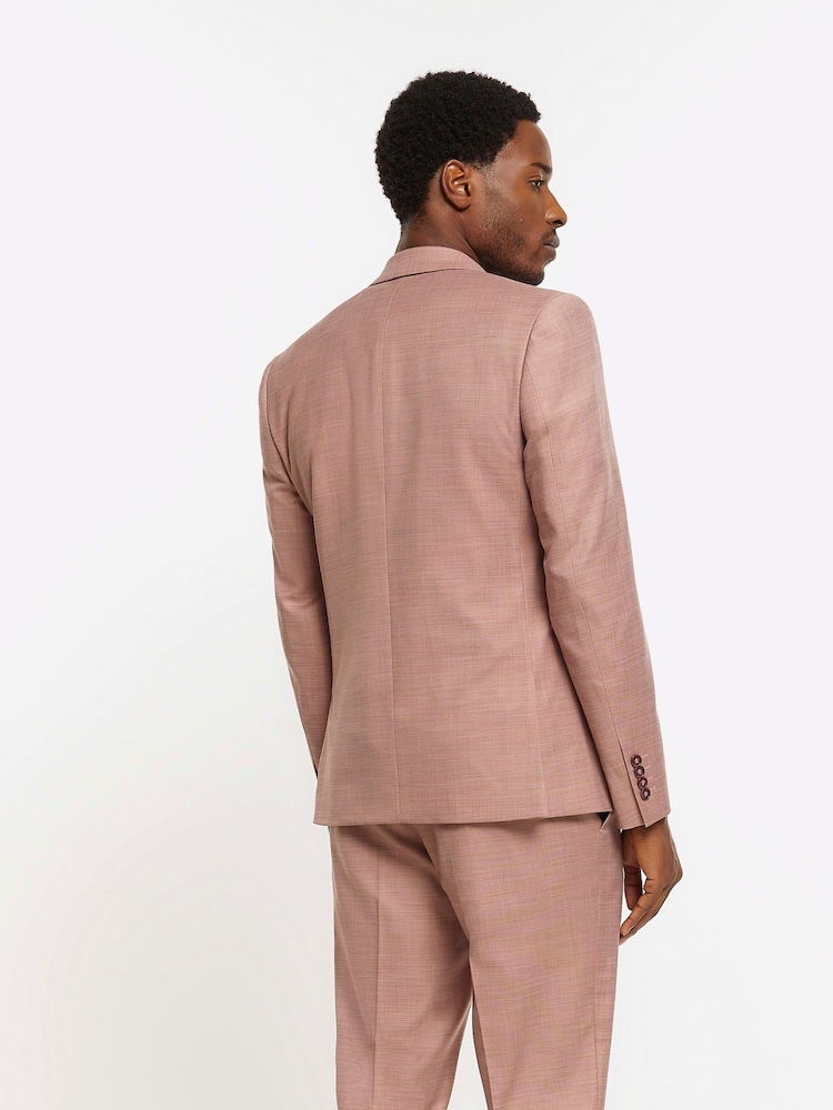 River Island Pink Single Breasted Texture Slim Fit Suit Jacket - Image 2 of 4