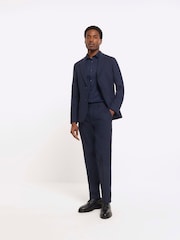 River Island Dark Blue Slim Fit Plain Suit Jacket - Image 1 of 4
