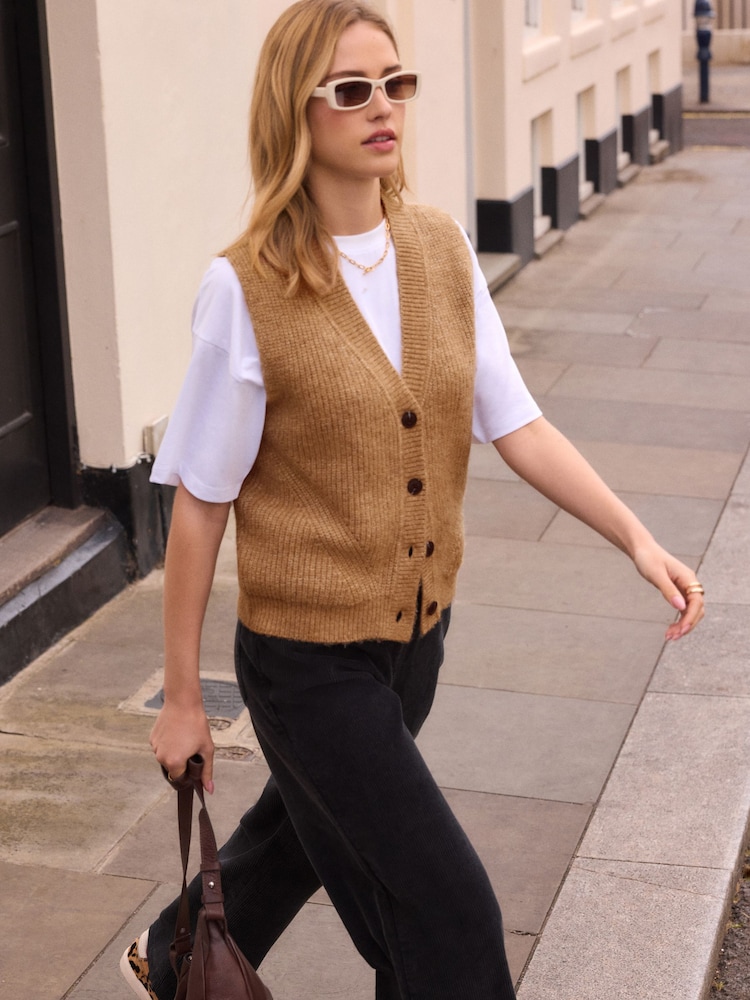 Camel Button Front Knitted Waistcoat - Image 1 of 8