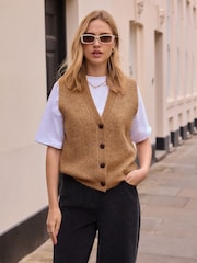 Camel Button Front Knitted Waistcoat - Image 4 of 8