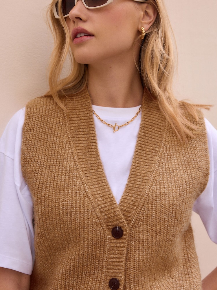 Buy Camel Button Front Knitted Waistcoat from the Next UK online shop