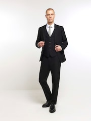 River Island Black Plain Slim Fit Suit Waistcoat - Image 1 of 4