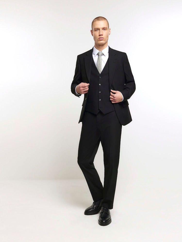 River Island Black Plain Slim Fit Suit Waistcoat - Image 1 of 4