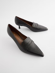Black Forever Comfort® Leather Point Kitten Loafer Heels - Image 3 of 7