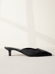 črna - Premium Forever Comfort® Usnje Square Toe Kitten Mules - Slika 2 iz 5