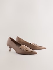 Neutral Forever Comfort® Leather Point Kitten Loafer Heels - Image 1 of 5