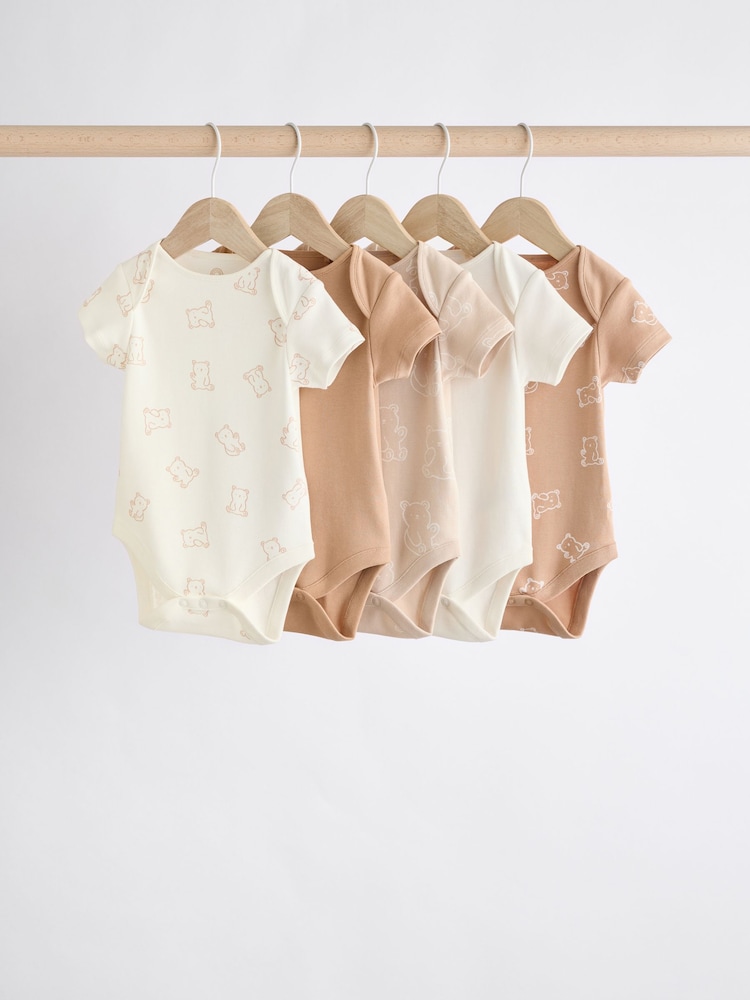 Neutrale Farbe - Kurzärmlige Baby-Bodys mit Bärenmotiv im 5er-Pack - Bild 1 von 12 Neutrale Farbe - Kurzärmlige Baby-Bodys mit Bärenmotiv im 5er-Pack - Bild 1 von 12