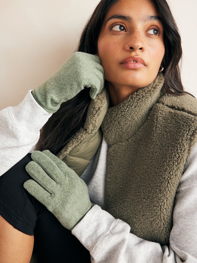 Khaki Green Fleece Gloves - Image 1 of 5