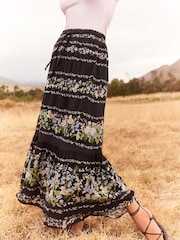 Lipsy Black Floral Printed Tiered Maxi Skirt - Image 2 of 4