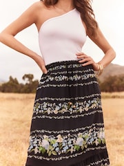 Lipsy Black Floral Printed Tiered Maxi Skirt - Image 4 of 4