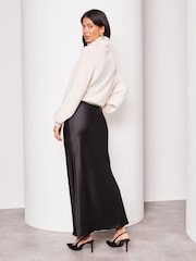 Lipsy Black Satin Petite Maxi Satin Skirt - Image 2 of 4