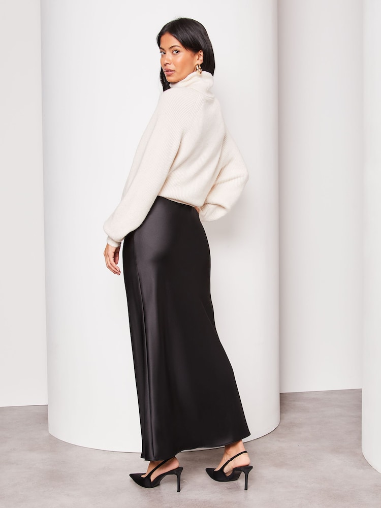 Lipsy Black Satin Petite Maxi Satin Skirt - Image 2 of 4