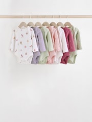 Multi 7 Pack Baby Long Sleeve 100% Cotton Pastel Bodysuits 7 Pack - Image 1 of 14