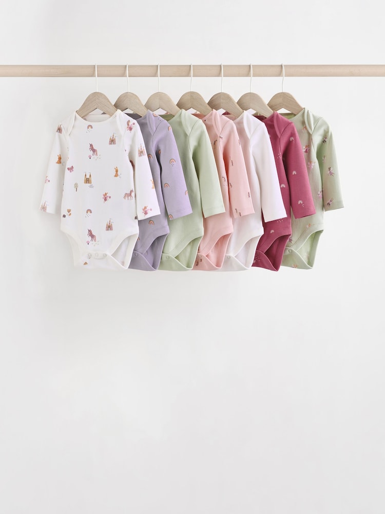 Multi 7 Pack Baby Long Sleeve 100% Cotton Pastel Bodysuits 7 Pack - Image 1 of 14
