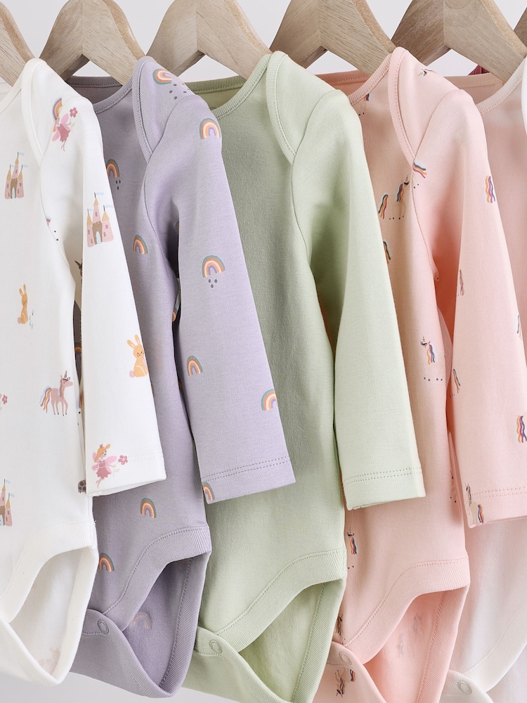 Multi - Body à manches longues 100% coton pastel pour bébé 7 Paquet - Image 11 of 14