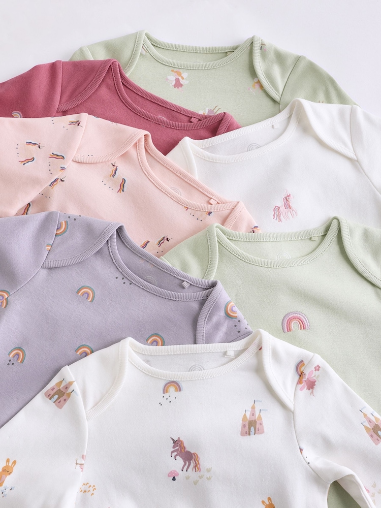 Multi - Body à manches longues 100% coton pastel pour bébé 7 Paquet - Image 12 of 14