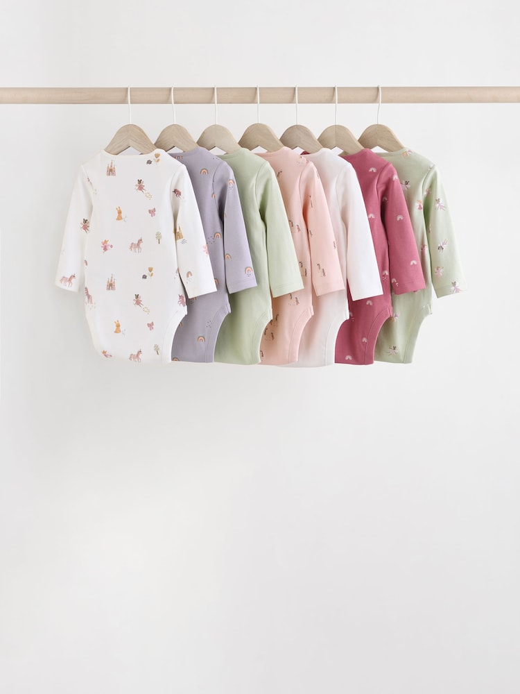 Multi - Body à manches longues 100% coton pastel pour bébé 7 Paquet - Image 9 of 14