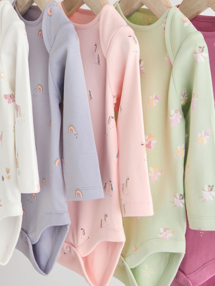 Multi - Body à manches longues 100% coton pastel pour bébé 7 Paquet - Image 9 of 13