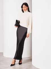 Lipsy Black Satin Tall Maxi Satin Skirt - Image 3 of 4